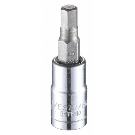 1/4 in Drive Hex Socket Bit Metric 5 mm Tip, 1 1/2 in L