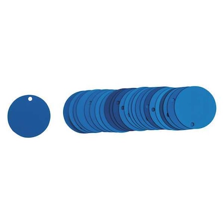 Blank Tag, Aluminum, 2 in H x 2 in W, 2 in Dia., Blue, Round, 25 PK
