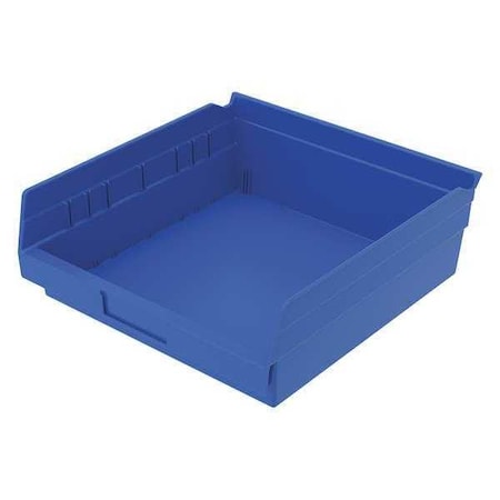 Shelf Storage Bin, Plastic, Blue, 4 in H, 11 1/8 in W, 11 5/8 in L