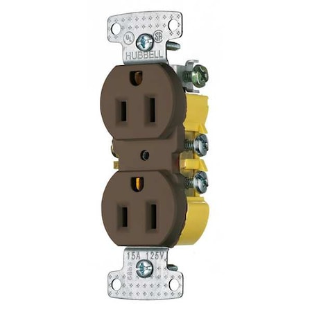 Straight Blade Receptacle, 5-15R, 15 A, 125V AC, 2 Pole, 3 Wire, Flush Mount, Grounded