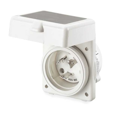 Flanged Locking Inlet, Non-NEMA, 50 A, 125/250V AC, Single Phase, 3 Pole, Flush Mount, White