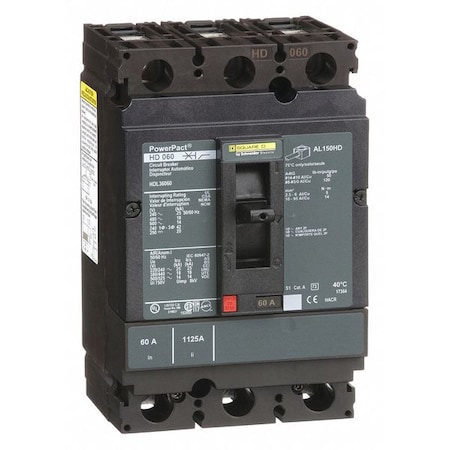 Molded Case Circuit Breaker, POWERPACT H Series, 60A, 3 Pole, 600V AC, 25kA at 240V AC