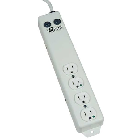 Outlet Strip, Hospital Grade, Rack Mounted, 4 5-15R-HG, 5-15P-HG, 15 ft., White