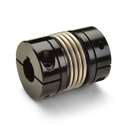 Keyed Clamp Bellows Cplg,Bores 1.000"x12mm,OD 2.000",L 2.313", Alum