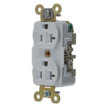 Duplex Straight Blade Receptacle, 5-20R, 20 A, 125V AC, 2 Pole, 3 Wire, Flush Mount, Grounded