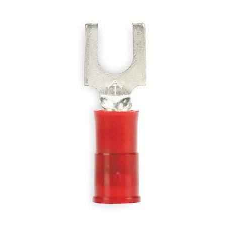 Fork Terminal, #8 Stud Size, 18 AWG, 600 V, Nylon Insulated, Red, Crimp Termination Only, 100 PK