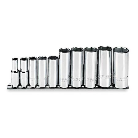 3/8" Drive Socket Set, SAE, 10pcs, Skt St, Chrm, 7/32-9/16 in, 12Pt