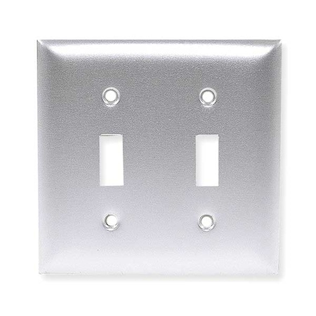 Toggle Switch Wall Plates, Number of Gangs: 2 Aluminum, Brushed Finish, Silver