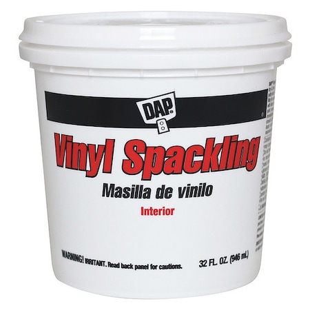 Vinyl Spackling Paste, 1 qt, Tub, White, Vinyl Spackling