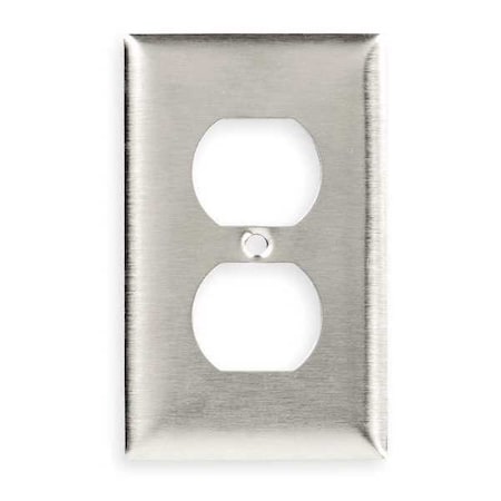 Duplex Receptacle Wall Plate, Vertical, Standard Size, 1 Gang, Stainless Steel, Brushed, Silver