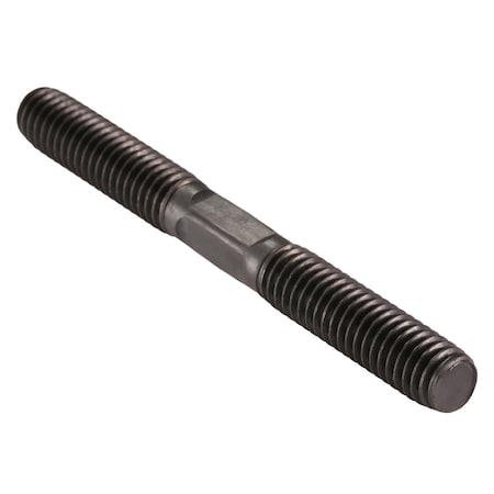 Double-End Threaded Stud, 3/8"-16 Thread to 3/8"-16 Thread, 3 1/2 in, Steel, Black Oxide, 2 PK