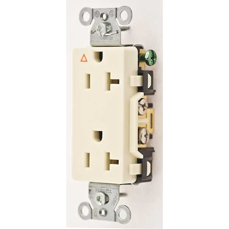 Straight Blade Receptacle, 5-20R, 20 A, 125V AC, 2 Pole, 3 Wire, Flush Mount, Isolated Ground