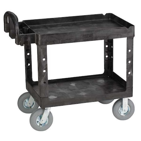 Utility Cart with Deep Lipped Plastic Shelves, Plastic, 500 lb Load Capacity, 2 Shelves, 26 in W