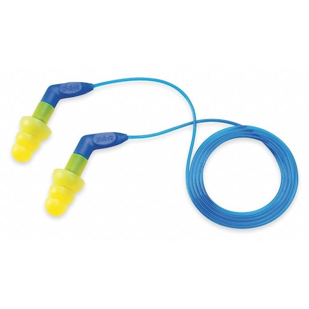 E-A-R UltraFit Reusable Corded Ear Plugs, Flanged Shape, NRR 27 dB, Blue/Yellow, 100PK
