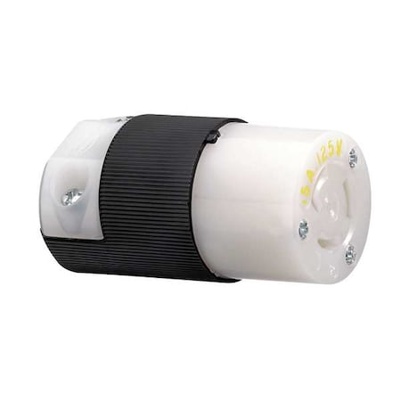 Locking Connector, L5-15R, 15 A, 125V AC, Single Phase, 2 Pole, Screw Terminals, Black, White