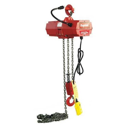 Electric Chain Hoist, 2,000 lb, 10 ft, Hook Mounted - No Trolley, 115V AC, Red