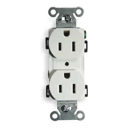 Straight Blade Receptacle, 5-15R, 15 A, 125V AC, 2 Pole, 3 Wire, Flush Mount, Grounded