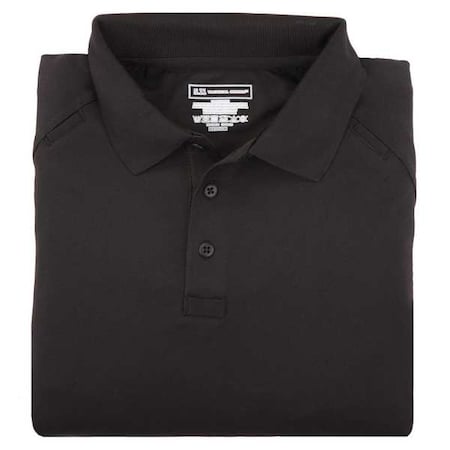 Tactical Polo Shirt, 100% Polyester, Button, 2 Pocket(s), Black, L