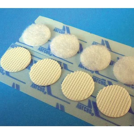 Reclosable Fastener, Disc, Rubber Adhesive, 3/4 in, White, 100 PK