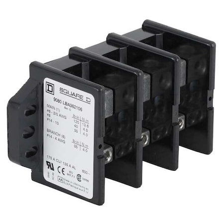 Power Distribution Block, Open, 2 Pole, 335 A Copper, 600 V AC/DC, Surface Mount