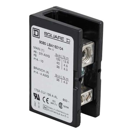 Power Distribution Block, Open, 1 Pole, 175 A Copper, 600 V AC/DC, Surface Mount