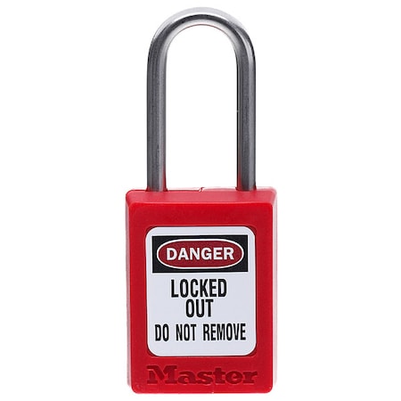 Zenex Thermoplastic Padlock, 1-3/8 in Wide, 1-1/2 in H, Stainless Steel Shackle, Key Retaining, Red