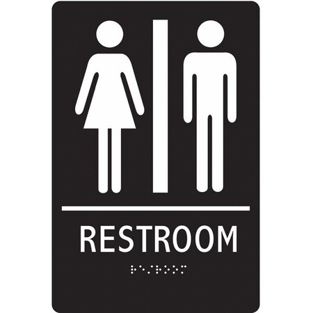 No Header, RESTROOM, 6 in W x 9 in H, Vertical Rectangle, ABS Plastic
