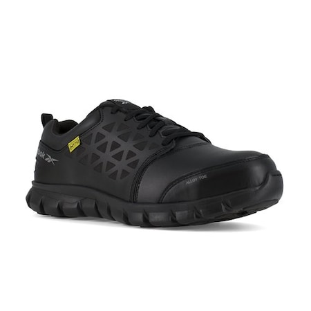 Women's Athletic Shoe, Alloy Toe, Leather, Mesh Upper, Rubber Outsole, Lace Up, Black, 9 W
