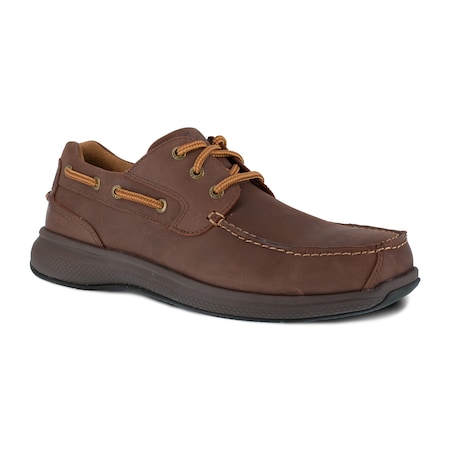 Men's Boat Shoe, Steel Toe, Leather Upper, Rubber Outsole, Lace Up, Brown, 9 EEE