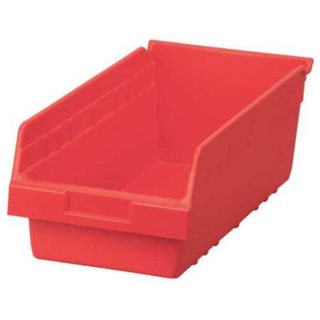 Shelf Storage Bin, Plastic, Red, 6 in H, 8 3/8 in W, 17 7/8 in L