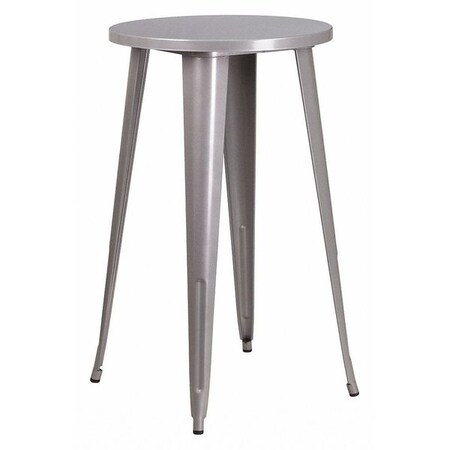 Round 24" L, 24" W, 41" H, Galvanized Steel, Rubber Top, Silver
