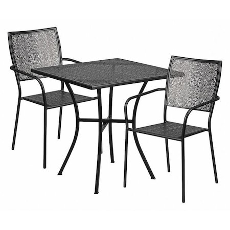 28" Square Black Steel Patio Table with 2 Chairs