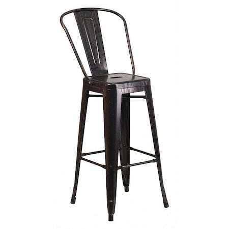 30" High Black-Antique Gold Metal Barstool w/Back