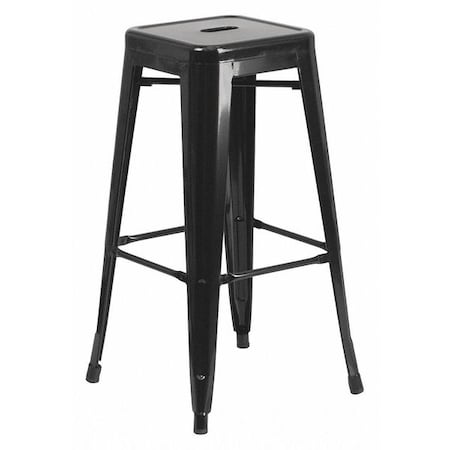 30" High Backless Black Square Metal Barstool