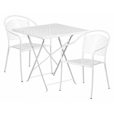 28" Square White Steel Folding Table w/ 2 Chairs