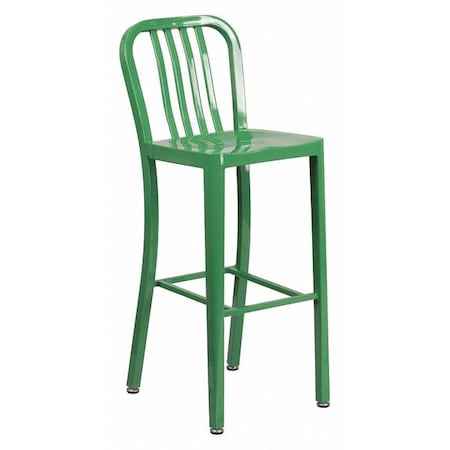 30" High Green Metal Barstool with Slat Back