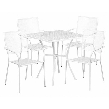 28 in Square Patio Table With 4 Chairs, White, Steel