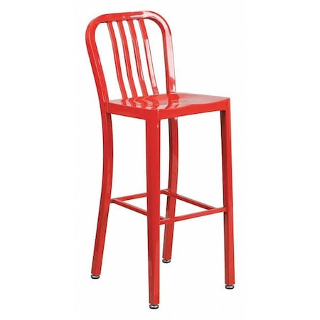 30" High Red Metal Barstool with Slat Back