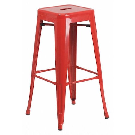 30" High No Back Red Metal Barstool Square Seat