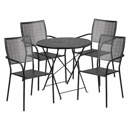 30" Round Black Steel Folding Table w/ 4 Chairs