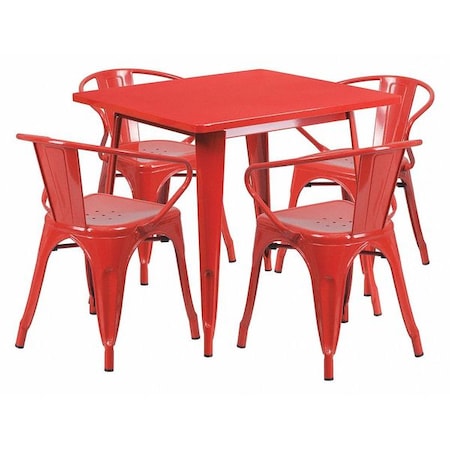Square 31.5" W, 31.5" L, 29.5" H, Metal, Red