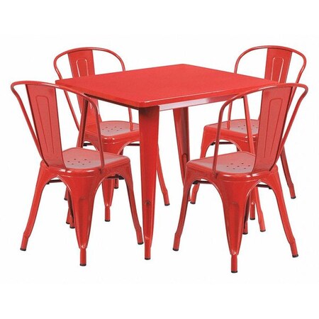 Square 31.5" W, 31.5" L, 29.5" H, Metal, Red
