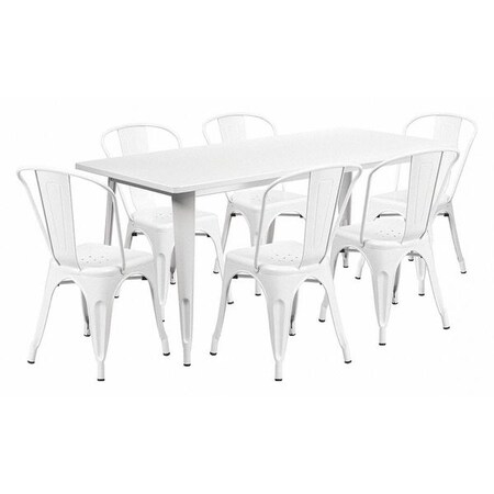 Rectangle White Metal Table Set,31-1/2"X63", 31.5" W, 63" L, 29.5" H, Metal, White