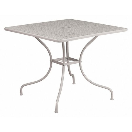 35.5" SQ Lt Gray Steel Patio Table-Umbrella Hole