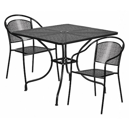 35.5" Square Black Steel Table w/ 2 Chairs