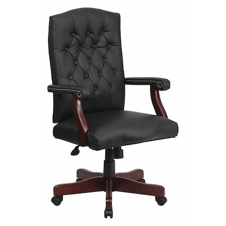 Executive Chair Fixed Arms, 19-1/2" to 23" Height, Metal, Black LeatherSoft
