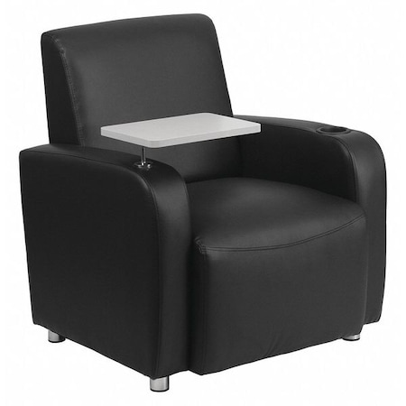 Contemporary Guest Chair, Black Back, 41 in W 27" L 35" H, Raised Tablet, Leather Seat