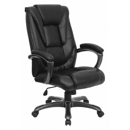 Contemporary Chair Black High Back Exec Chair, Fixed Arms, 19" to 22-1/2" Height, Leather, Black
