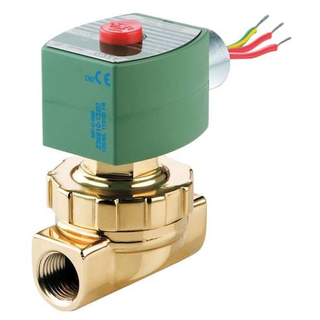 Solenoid Valve, 2-Way, 2-Position, Normally Closed, 3/8 in Pipe Size, 120V AC, Compact, Brass, PTFE