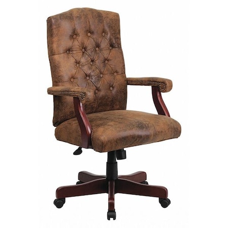 Executive Chair Brown High Back Exec Chair, Fixed Arms, 19-1/2" to 23" Height